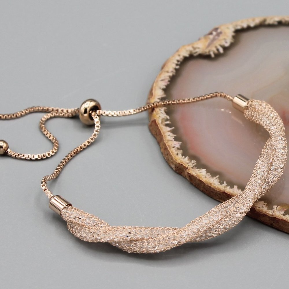 Jewelry bracelet adjustable elegant rose gold tone twisted sparkly fashion new